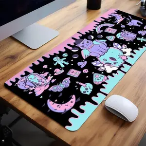 Kawaii Gothic Ouija Design Large Gaming Desk Pad, 1 Count Non-Slip Rubber Base Stitched Edge Accessory for Home Office & Gaming