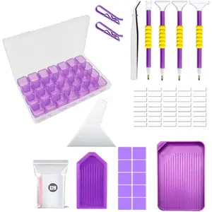 46PCS DIY Diamond Painting Tools and Accessories Kits Multiple Sizes Painting Pens for Adults to Make Diamond Art Craft Tweezers Glue Diamond Correction 28 Girds Storage Box - Home Improvement.
