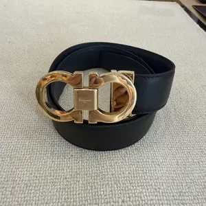 Pre-owned SALVATORE FERRAGAMO Gancini Black Leather Belt Gold Buckle