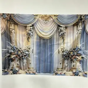 Wedding Backdrop, Floral & Castle Pattern Wedding Background Banner, Wall Decoration, Photography Background, Birthday Background, Anniversary Commemoration, Flower, Wedding Party Backdrop, Party Decoration Supplies