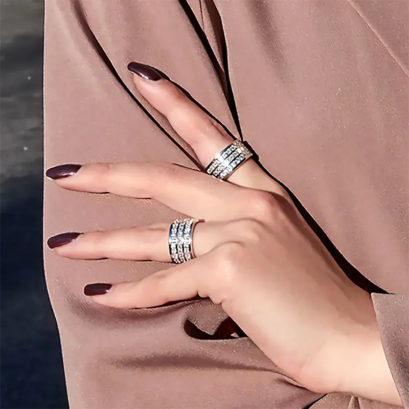 Stars Explosive Ring European and American Luxury Engagement Row Ring Three-Layer Hip-Hop Fashion