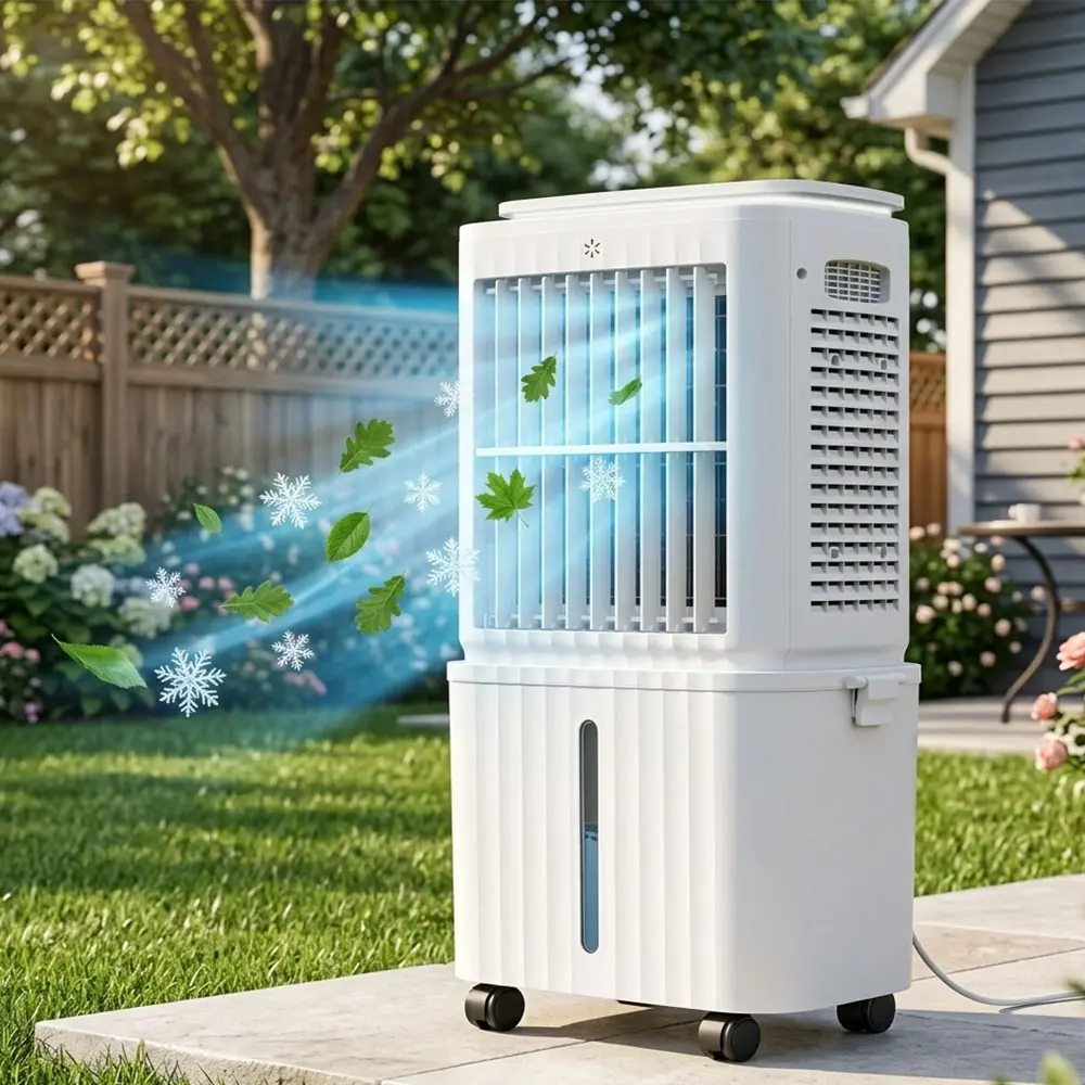 SPZTJK Windowless Room Air Cooler & Evaporative Cooling Fan. 25 Litre Large Capacity Portable Floor Cooler with 3 Speeds, 12H Timer & Remote Control. Energy-Saving Quiet Ice Mist AC Fan for Bedroom, Living Room & Ultimate Summer Family Comfort.
