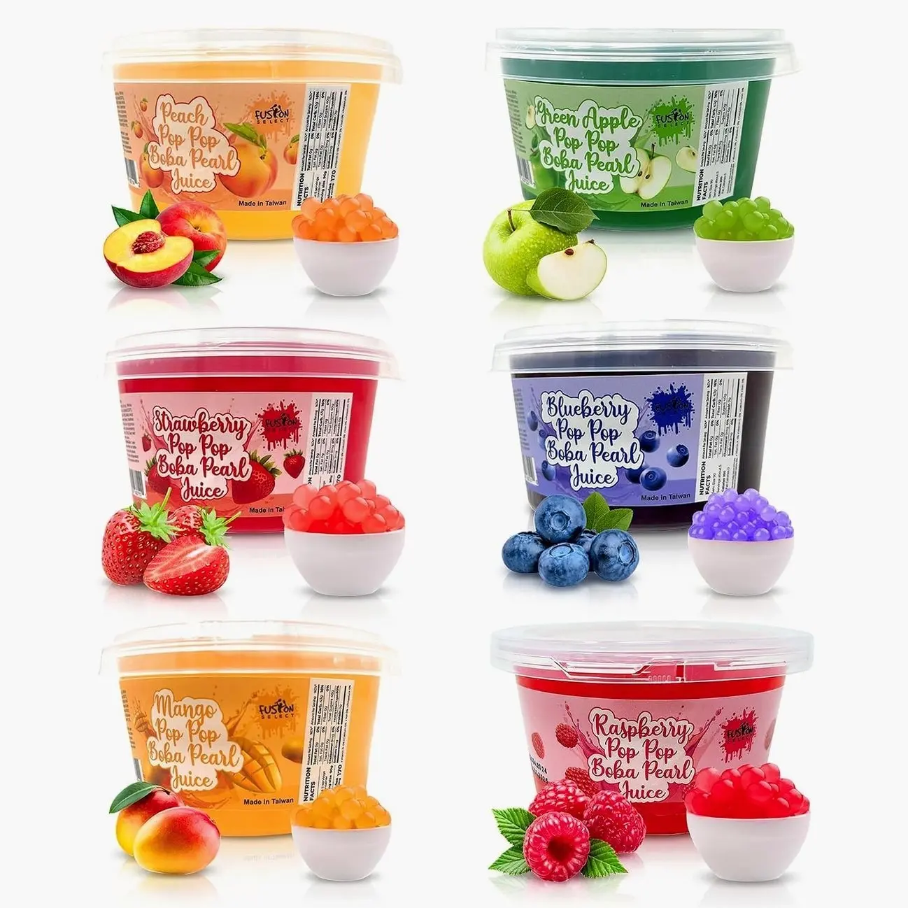 Fusion Select 6 Variety Flavors Bursting Bobaz Popping Bobaz Pearls - Fruit Tea Snack Toppings