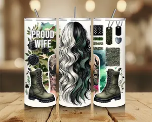 Military Wife Drinkware Flasks - Insulated Stainless Steel Tumbler with Glossy Finish, Ideal for Military Use