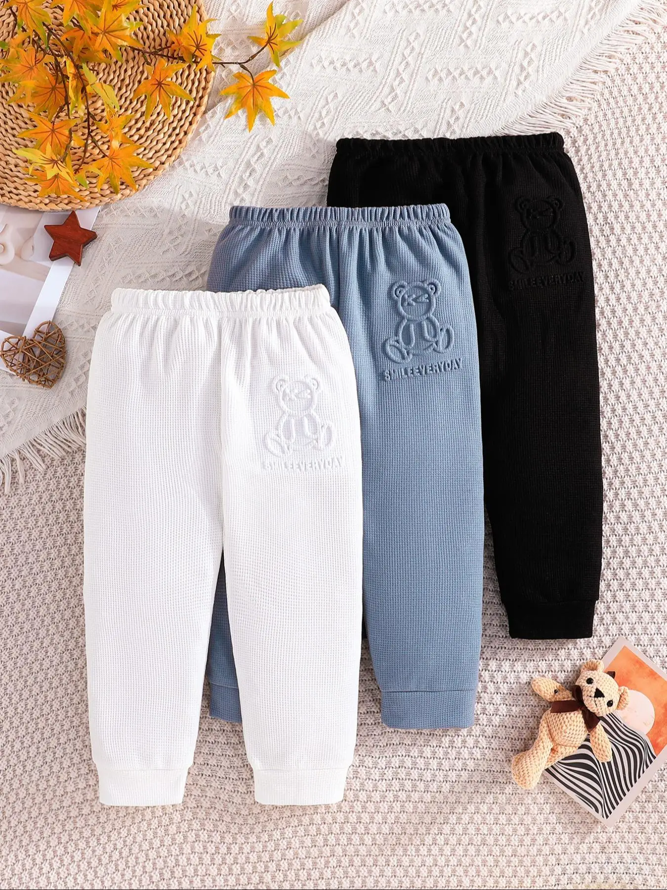 Boy's Cartoon Bear & Letter Pattern Pants, Casual Comfy Elastic Waist Jogger Pants for Summer, Boys Bottoms for Daily Wear