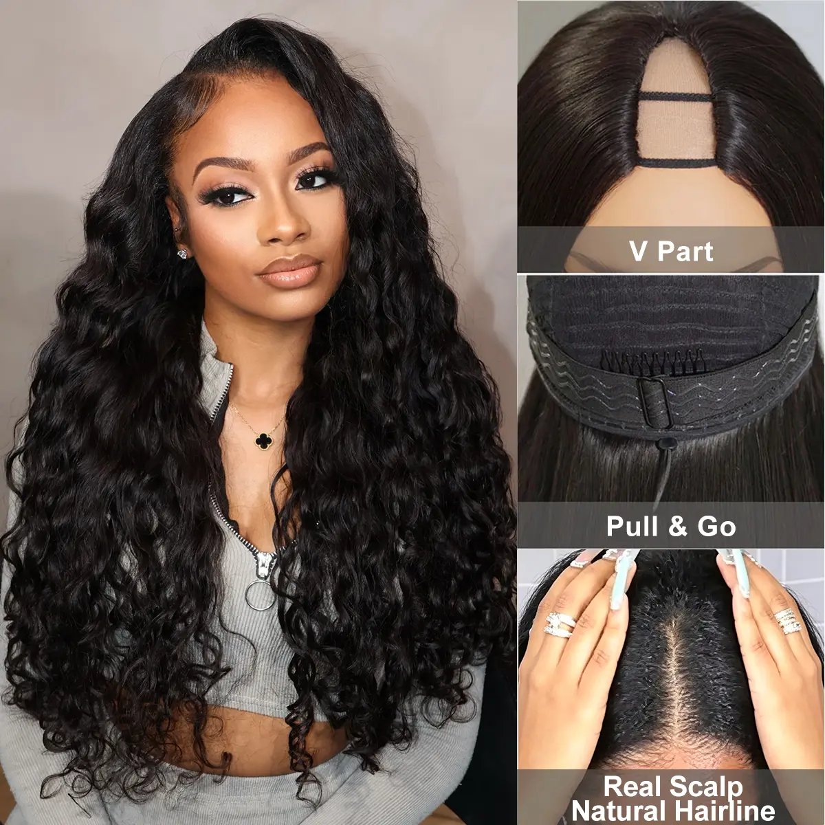 Mscoco Beach Curly Half Wig Human Hair Wig 180 250 High Density V Part Beach Curly Wig Glueless Budget Friendly Summer Wig Human Hair Wigs Minimal Leave Out Natural Blends Hair #TikTokShopBackToSchool