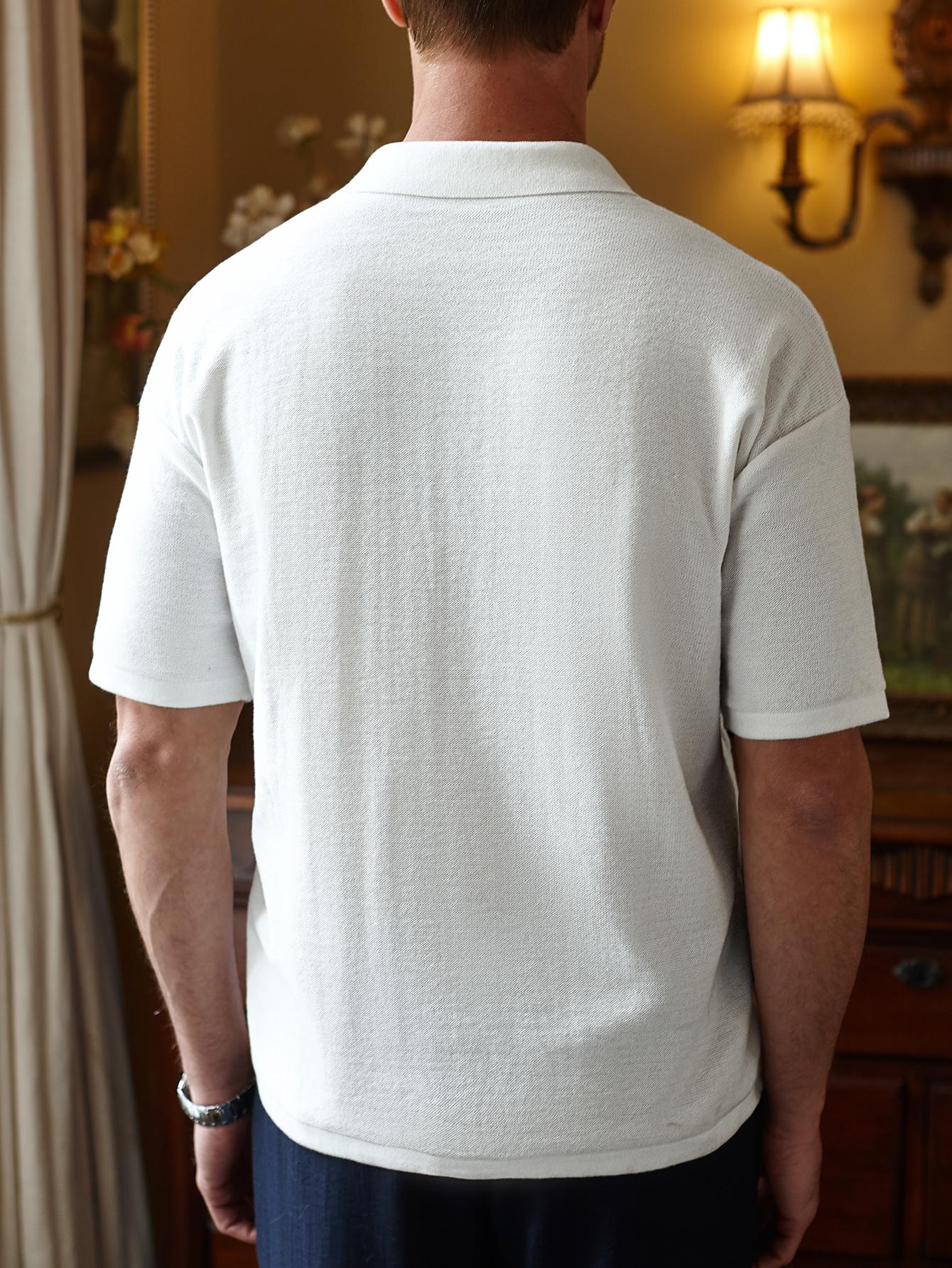 Kaviana Menswear Men’s Elegant Summer Lightweight Color-Block Cable Knit Cuban Collar Shirt Tops - Premium Fabric, Suitable for Business, Parties, Stripes,back to school,back to school shopping, Shortsleeve
