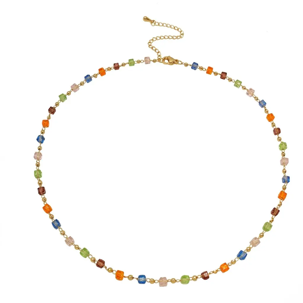 Women's Brightly Colored Multi-Colored Bead Chain Necklace - Long Classic Collarbone Style, Elegant All-Match Daily Fashion Accessory, Ideal Holiday Birthday Gift, Bead Chain Necklaces, Brightly Colored Necklaces