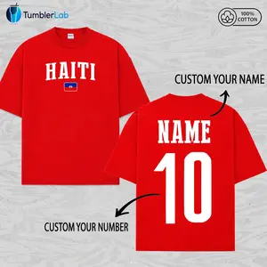 Custom Your Name & Number Haiti 100% Cotton T-shirt, Personalized Haiti Tee, Customized Haiti Soccer Shirts For Men, Soccer T-Shirt For Team, The Big Tournament 2026 Inspired - REVTEE