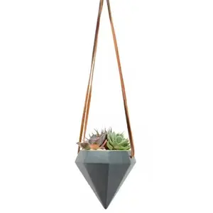 Diamond Shaped Ceramic Hanging Planter - Dark Gray- by Arcadia Gardening Products 4.5" tall