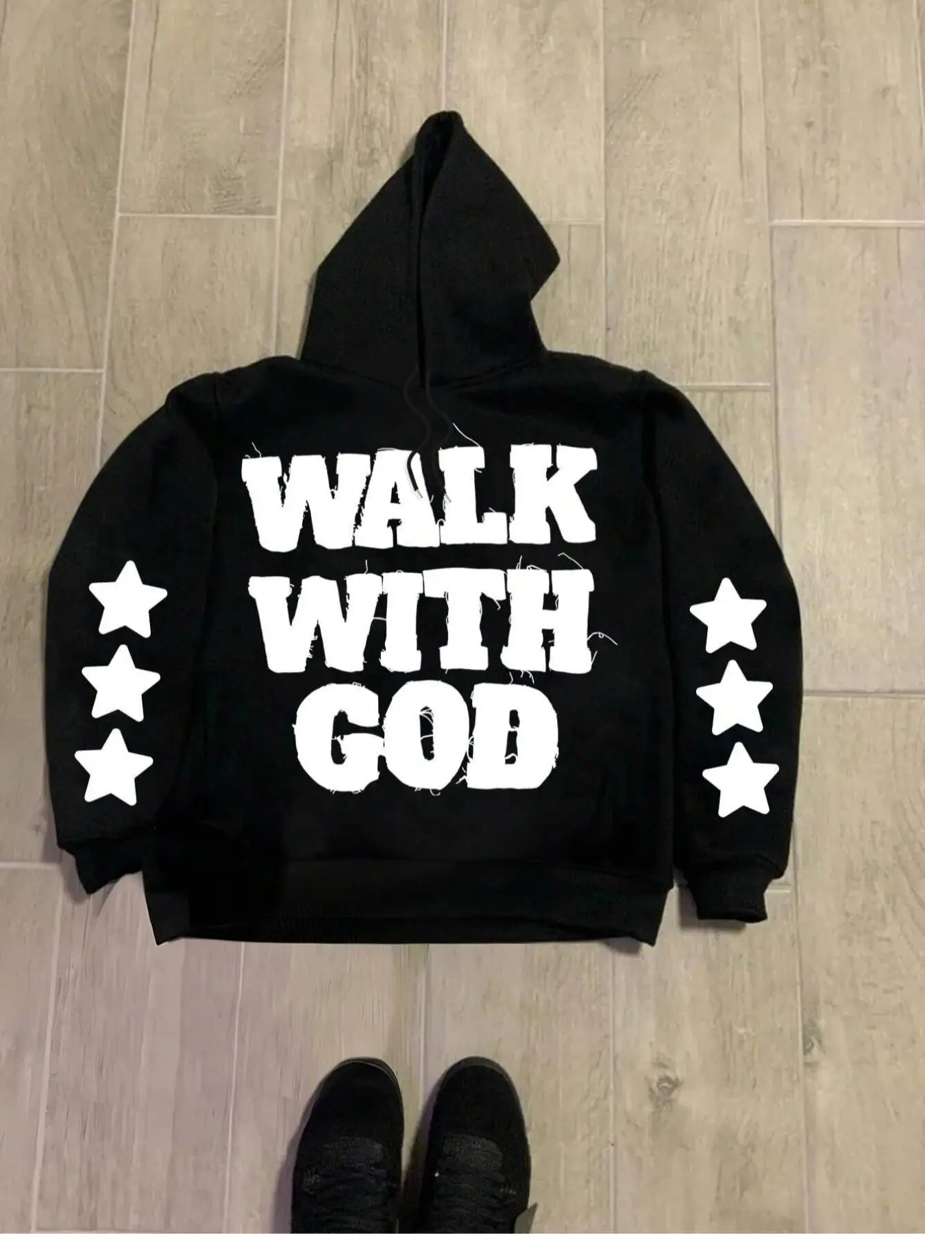 Men's Letter & Star Print Drawstring Hoodie, Casual Regular Fit Long Sleeve Hooded Sweatshirt for Fall & Winter, Men's Top for Daily Wear