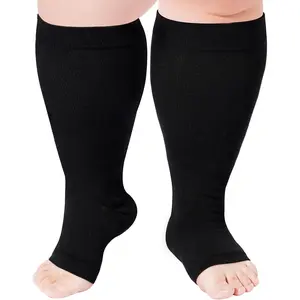 Toeless Plus Size Open Toe Wide Calf Compression Support Socks for Women