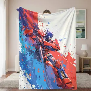SciFi Mecha Warrior Robot Blanket, Dynamic Action Print Flannel Throw, Ultra Soft Lightweight Breathable Warm Bedding for Living Room Sofa, Ideal Gift for Enthusiasts, Robot Blankets