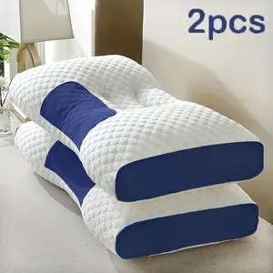 BOGO 2 Pack Soft Woven Neck Pillows For Couples, Ergonomic Massage Neck Support Pillow With Detachable Pillowcase For Better Sleep