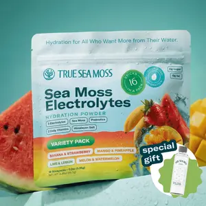True Sea Moss Electrolytes: Variety Pack – Natural from Wild Sea Moss with Himalayan Salt & Vitamins – Supports Energy, Focus, Skin, Digestion & Mood  powder packets no sugar salt electrolytes powder packets