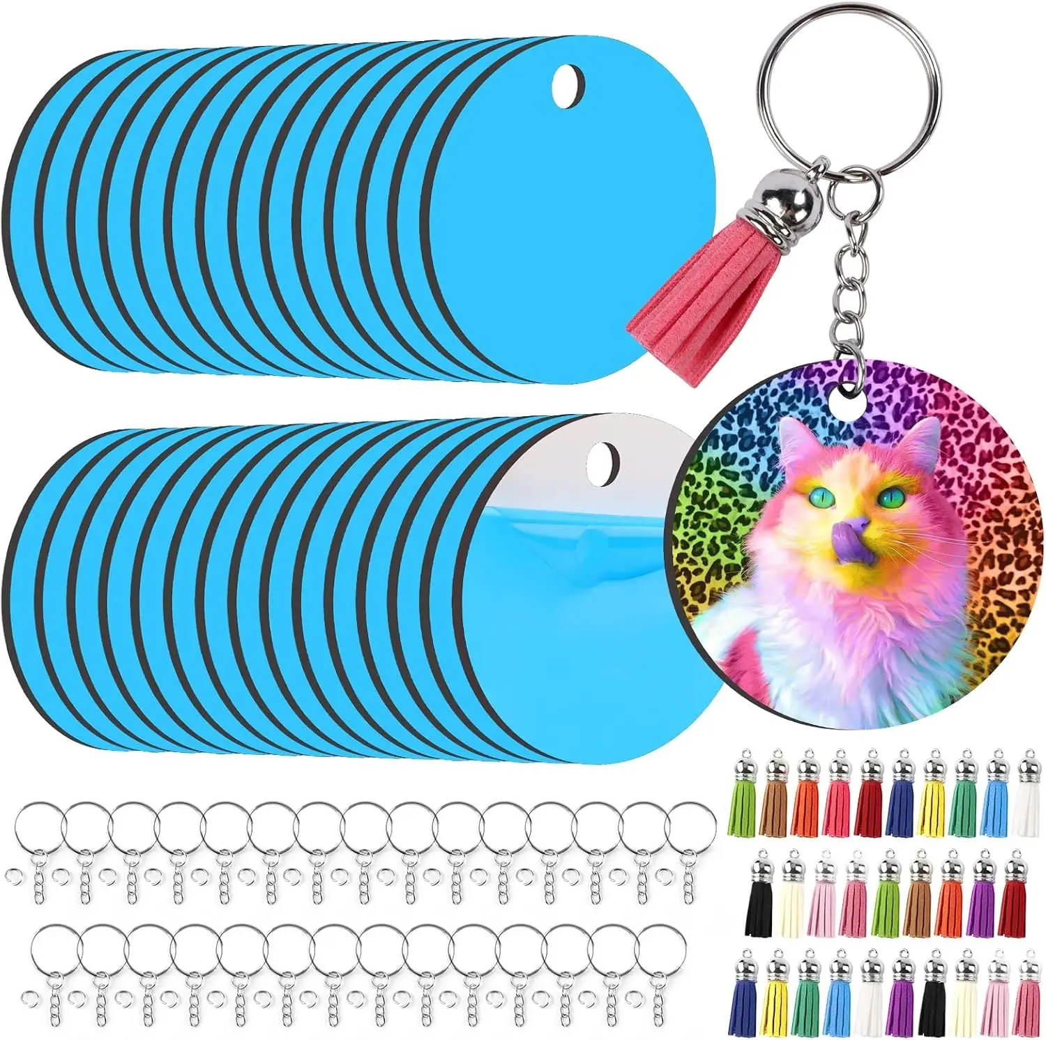 Sublimation Keychain Blanks - 120Pcs Round MDF Keychains with Tassels - Heat Transfer Keychains - Adult Unisex Gift