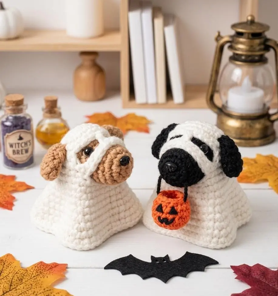 Crochet Ghost Dog Halloween Plush – Amigurumi Ghost Puppy, Spooky Cute Dog Decor, Halloween Gift for Dog Lovers, Trick or Treat Home Decor