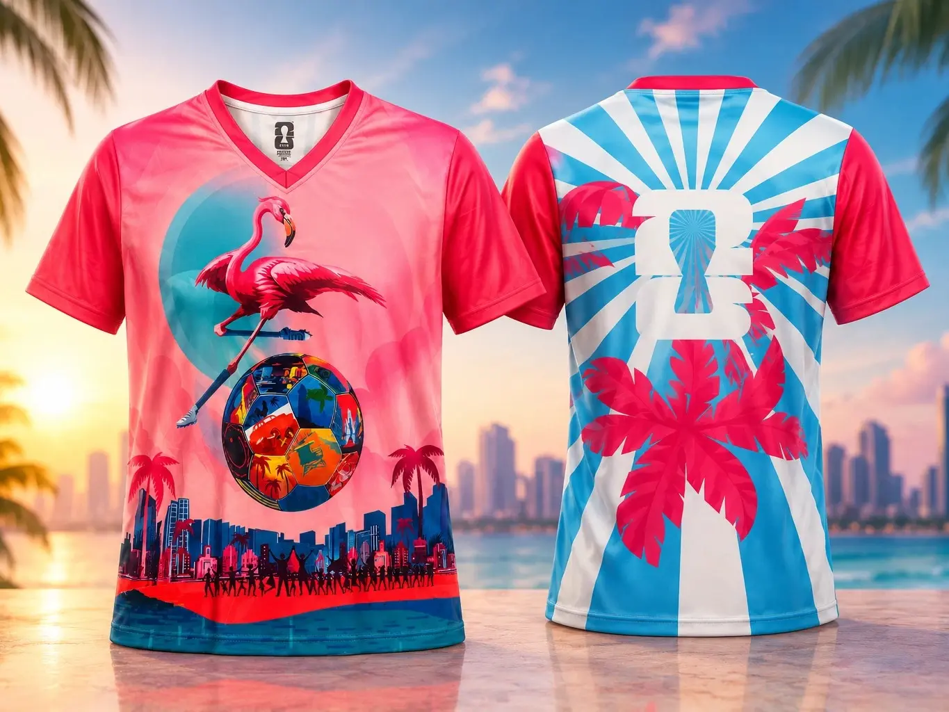 Unique Pink Flamingo & Palm Tree Activewear - Vibrant Summer Soccer Jersey