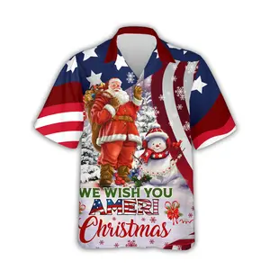 We Wish You Ameri Christmas Hawaiian Shirt Santa Claus Lover Xmas Unisex Shirt Cute Santa Claus Hawaiian Shirt Graphic Print Short Sleeve Hawaiian Casual Shirt