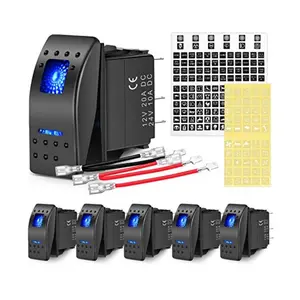 Nilight 6PCS 5PIN SPST Rocker Switches with 6 Sets Jumper Wires Set 20A/12V 10A/24V On/Off Toggle Switches with Night Glow Sticker for Trucks Boats Auto Motorcycles,2 Years Warranty (90131F) , Blue