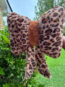 Brown Leopard Bow Lumbar Pillow | Cute Car Accessories for Women