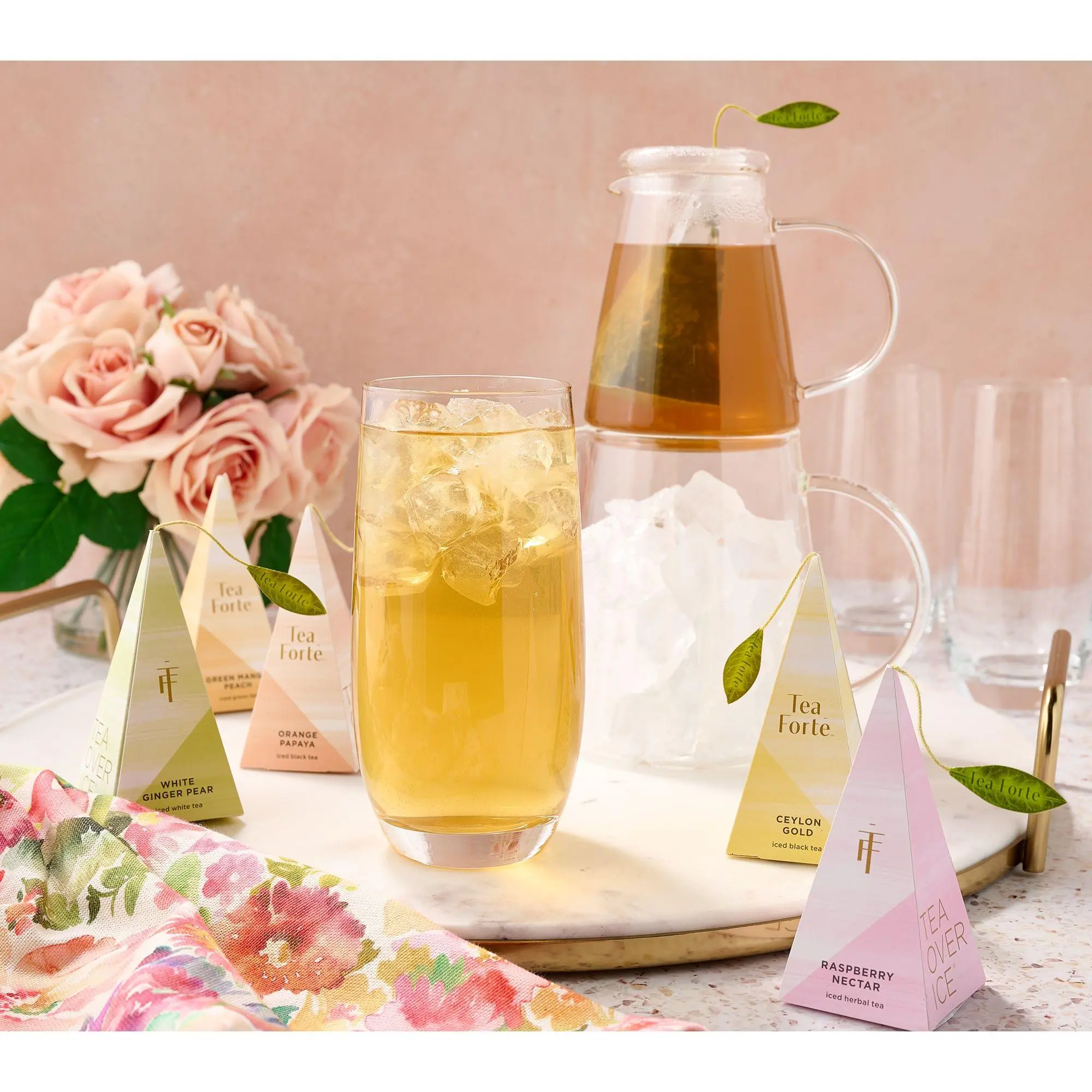Tea Forte Tea Over Ice Pitcher Set with Tea Sampler 5 Pack Tea Forte Tea Over Ice Pitcher Set with Tea Sampler 5 Pack