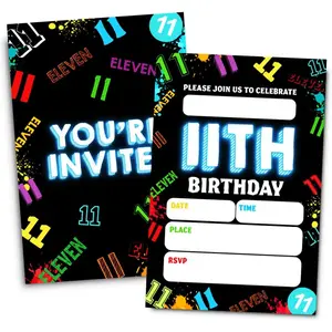 11th Birthday Party Invitations Neon Eleven Year Old Invitation Cards for Boys Girls 30 Cards & 30 Envelopes