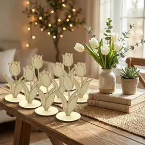 10-Piece Wooden Tulip Decorations, Standing Tulip Flower Ornaments for Party Centerpieces, Weddings, Birthdays, Mother's Day Gifts