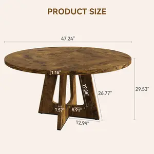 47-Inch Round Large Dining Table for 4 to 6 person(No Chairs), Farmhouse Dinner Table with Wooden Top and Legs for Home Dining Room or Living Room - Rustic Brown