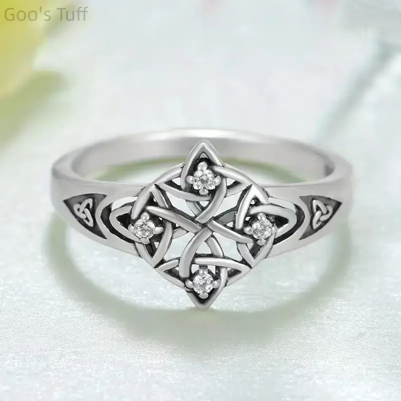 Men S925 Silver Signet Ring Vintage Irish Trinity Celtic Knot Black Oxidized Round Hollow Wide Band Anti Fade Gothic Nordic Wedding Couple Birthday Jewelry Gift