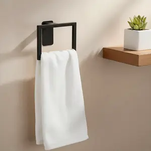 Stainless Steel Towel Ring Holder, Square Tube Design, Durable & Rust-Resistant, Ideal for Bathroom Storage Solutions