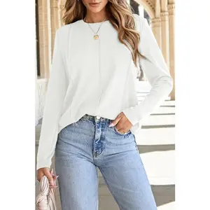 Solid Reverse Seam Crew Neck Long Sleeve Top