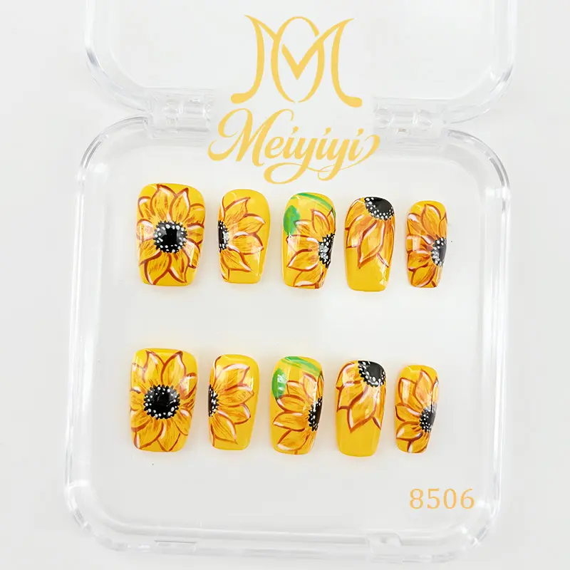 .DP.8506.Hand-painted sunflower wearable nails