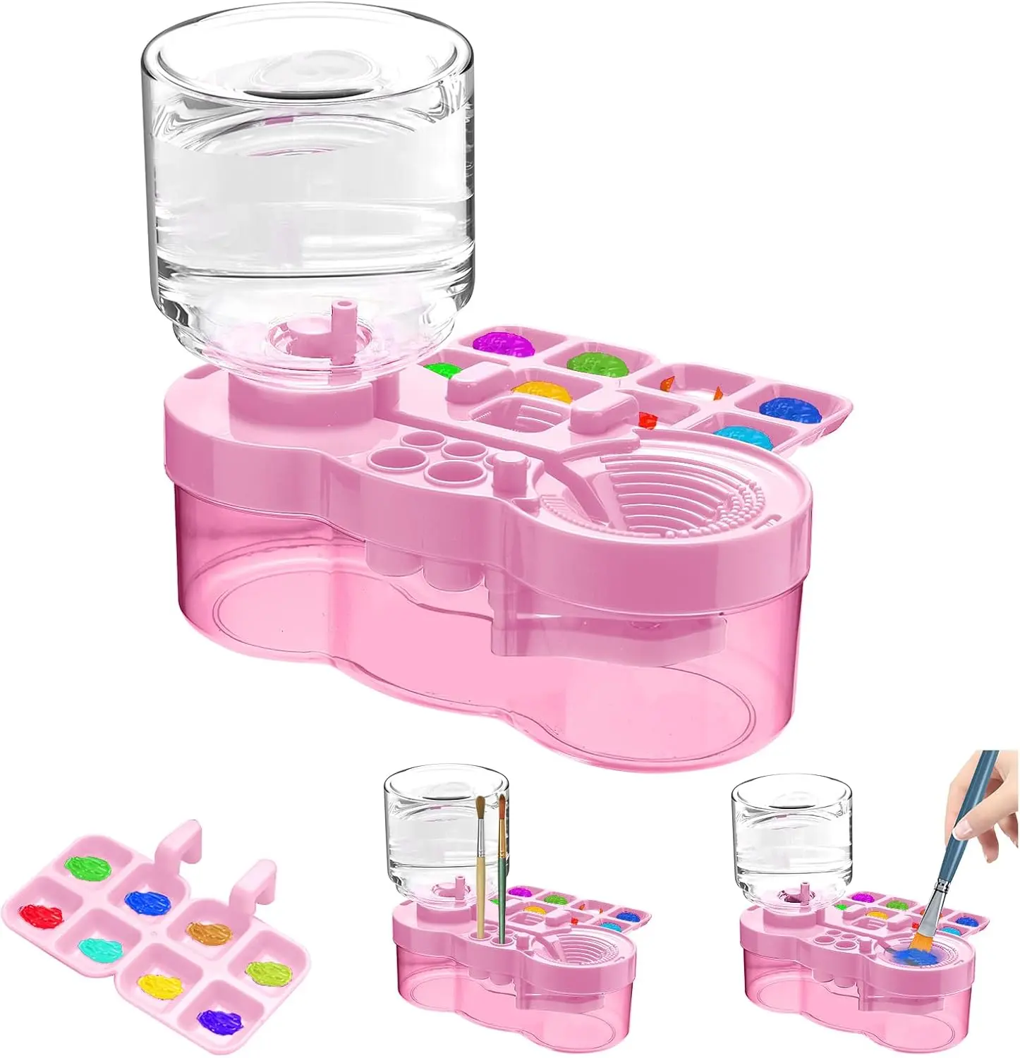 6-in-1 Upgraded Art Brush Cleaner Set - DIY Painting Art Supply Gift with Palette, Drain, Brush Holder, Cup Holder, Water Storage Tank, Automatic Water Circulation, Suitable for Acrylics, Watercolors