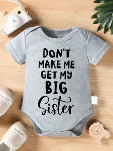 Cute Unisex Newborn-Infant 100% Cotton Short-Sleeve Bodysuit - Funny "Don't Make Me Get My Big Sister" Casual Romper Outfit