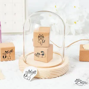 Vintage Cat Series Wooden Stamp, Cute Animal DIY Decoration Material, Print Art Adorable Pet Cat Hand Account Stamp