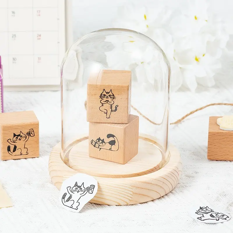 Vintage Cat Series Wooden Stamp, Cute Animal DIY Decoration Material, Print Art Adorable Pet Cat Hand Account Stamp