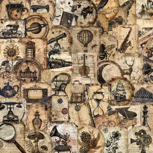 50 Cartoon Vintage Label Stickers Pack, Waterproof Transparent Pet Decorative Guitar Notebook, Handmade Journal Supplies