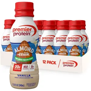 Premier Protein Almondmilk Non-Dairy Protein Shake 20g Plant-Based Protein 5g Sugar Vanilla Flavor 11.5 Fl Oz 12 Count