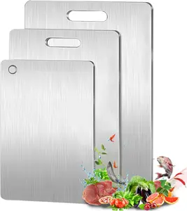 Titanium Cutting Board Set of 3, 2025 New Upgrade 100% Pure Titanium Cutting Boards for Kitchen, Double Sided Food-Grade Chopping Board for Meat Vegetable Fruit Henlinna
