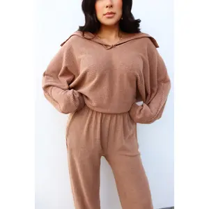 Sami Collared Neck Long Sleeve Sweater Top - Latte