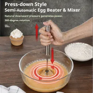 Stainless steel press-type semi-automatic egg beater,Mini Handheld Kitchen Food Mixer,kitchen baking tool