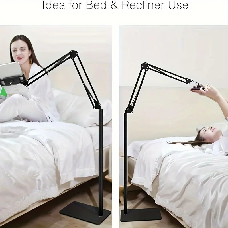 360-Degree Adjustable Aluminum Tablet Floor Stand, Stretchable Arm Holder Compatible with iPad/iPad Pro and Other Devices 4.7-12.9 Inch Screen