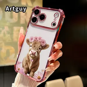 Compatible with iPhone 17 16 Pro Max 15 Plus 14 13 12 11 E Air Phone Case Flower - crowned calf Pattern Transparent Full Coverage Four Corners Anti-drop Casing