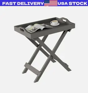 Gray Wooden Folding Table TV Tray Removable Top End Table Entryway Home Decor