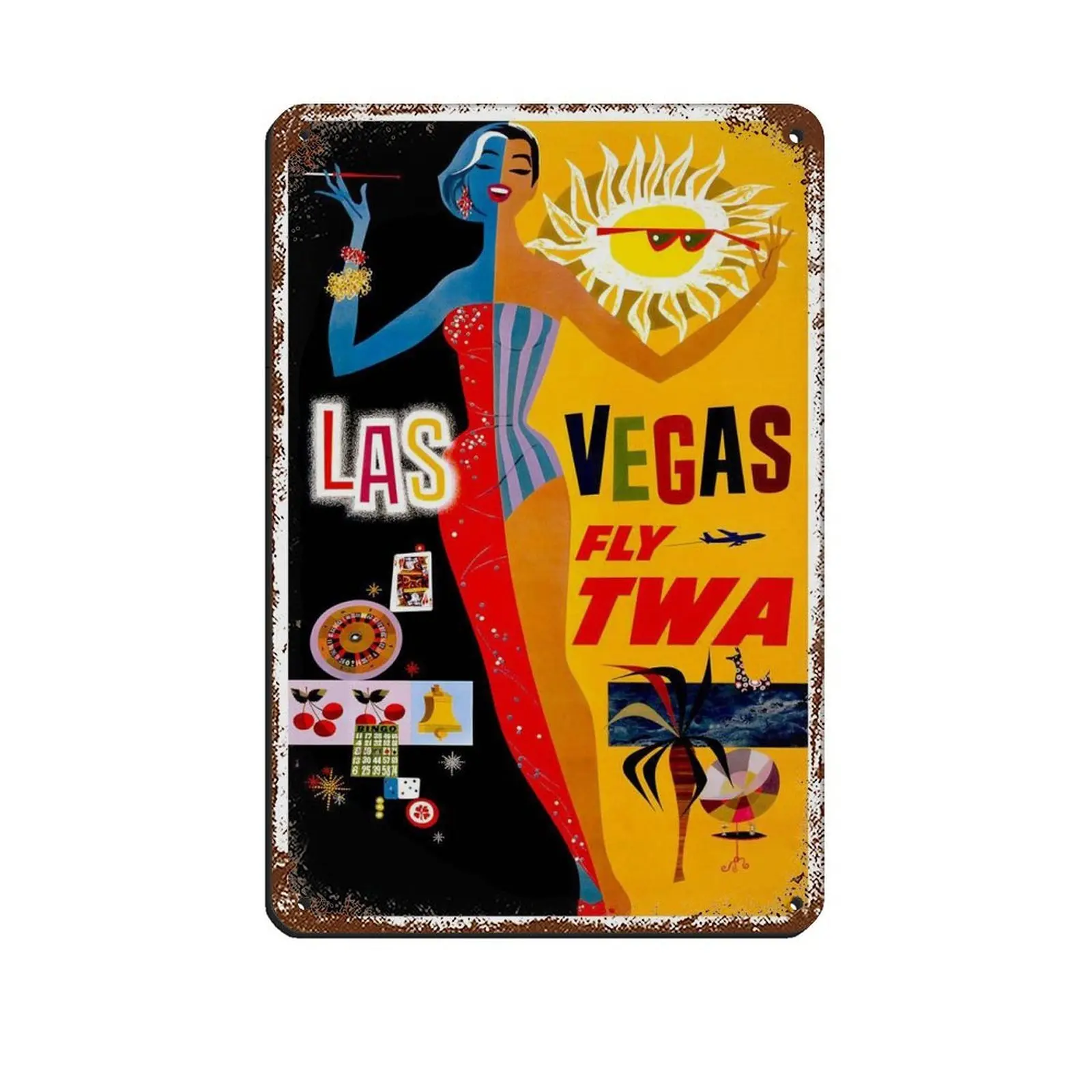Vintage Metal Tin Signs Vintage Travel Poster Las Vegas Casino Metal Signs, Customize for Office, Business, Home, Workplace, Airbnb, Delivery Signs, Rust Free,Aluminum, Fade Resistant