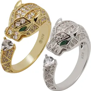 925 Sterling Silver 14k Gold Vermeil AAA Cubic Zirconia Panther Ring