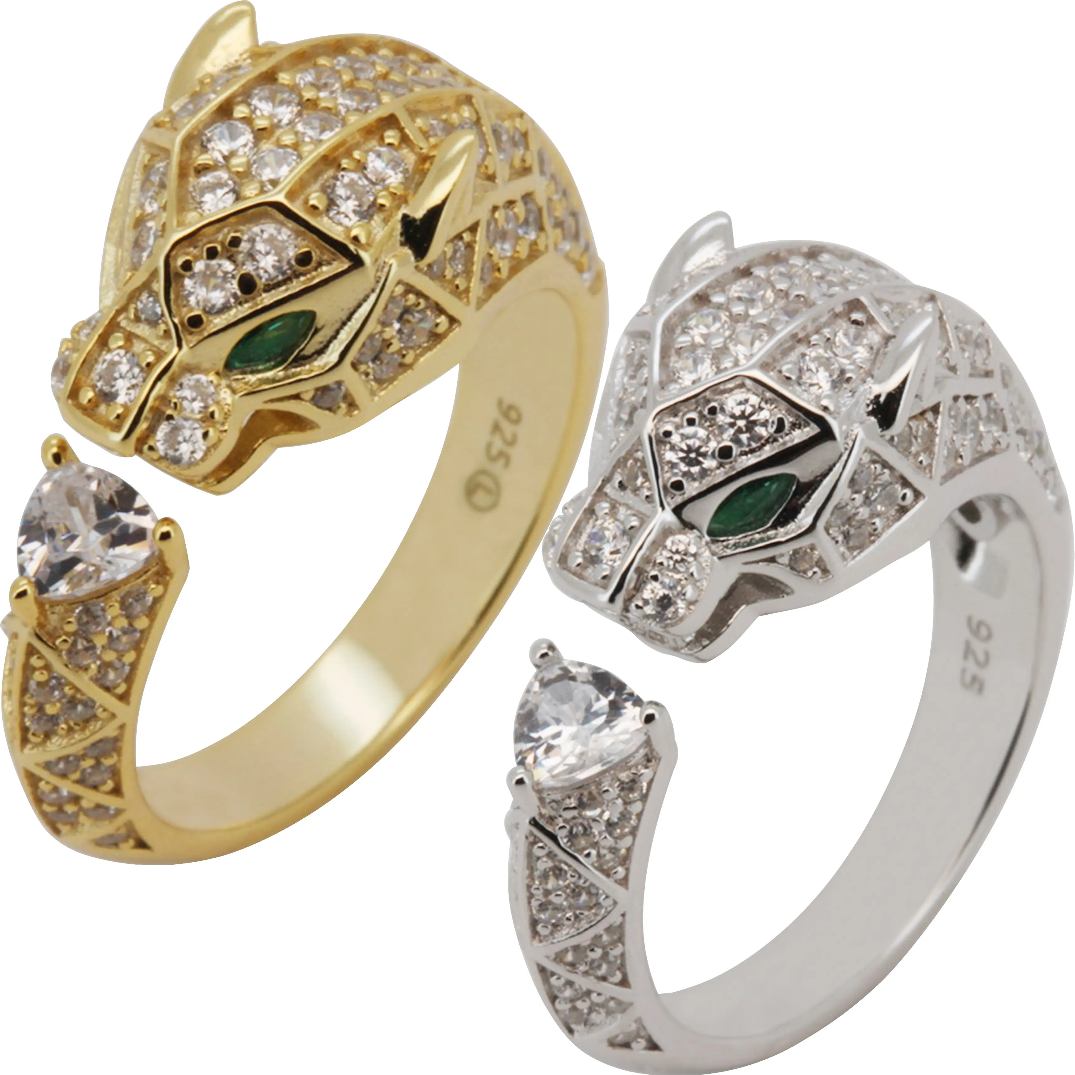 925 Sterling Silver 14k Gold Vermeil AAA Cubic Zirconia Panther Ring