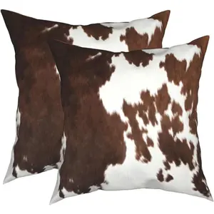 Western  Pillow Covers 2 count Brown Cowhide Faux  Throw Pillow Cover 20x20 Inch Rustic Decorative Soft Farm   Pillow Case for  Couch Bed Sofa Decor