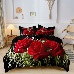 3-piece romantic rose flower print duvet cover, all season bedding set, including 1 duvet cover and 2 pillowcases (unfilled)